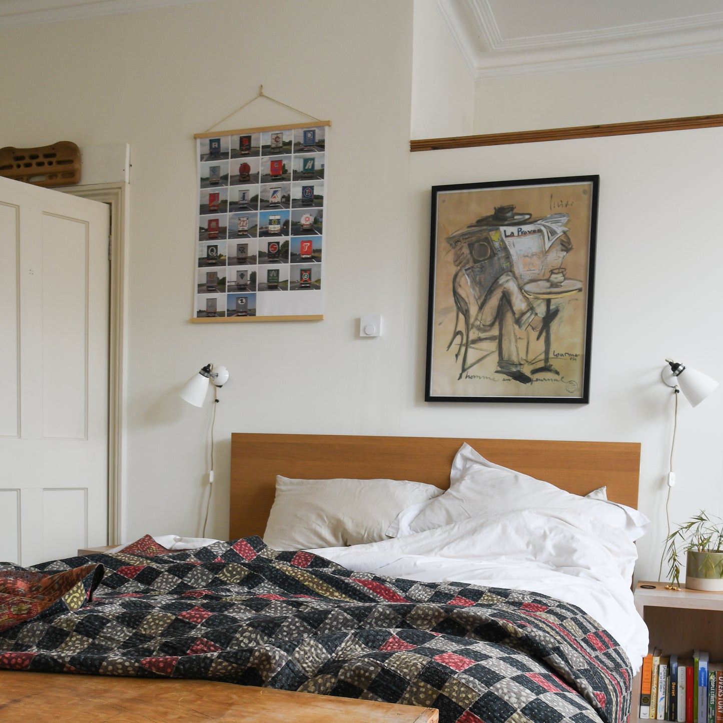 reversible vintage blockprint kantha quilt | checkerboard
