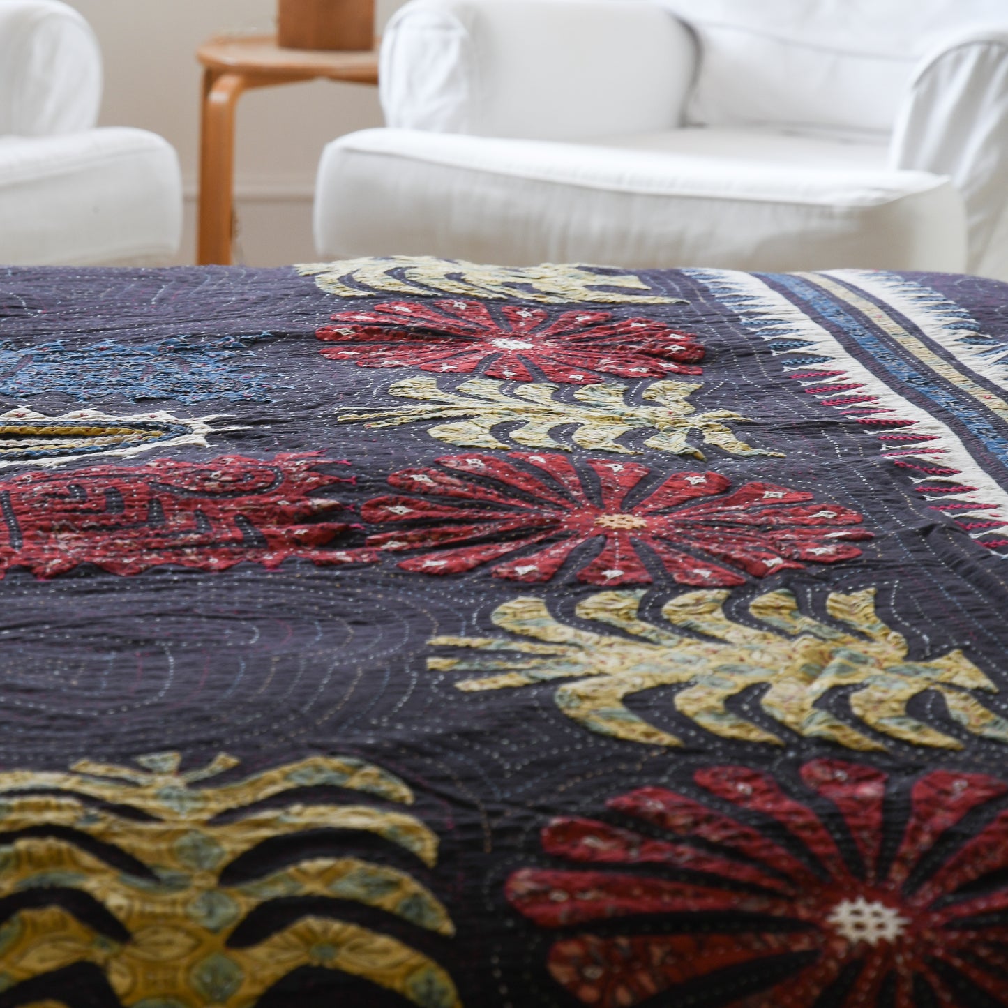 wildside embroidered appliqué natural dye bedspread