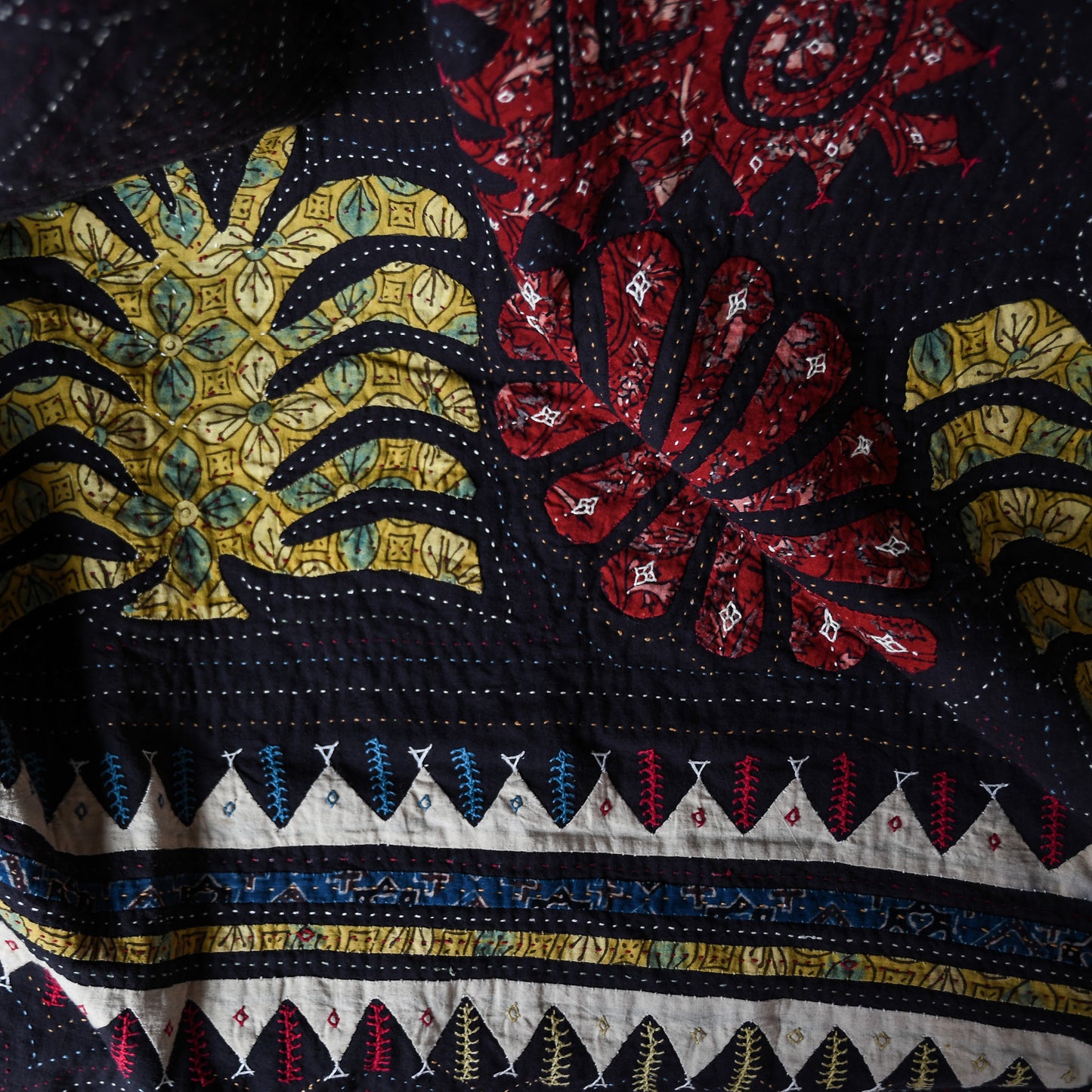 wildside embroidered appliqué natural dye bedspread