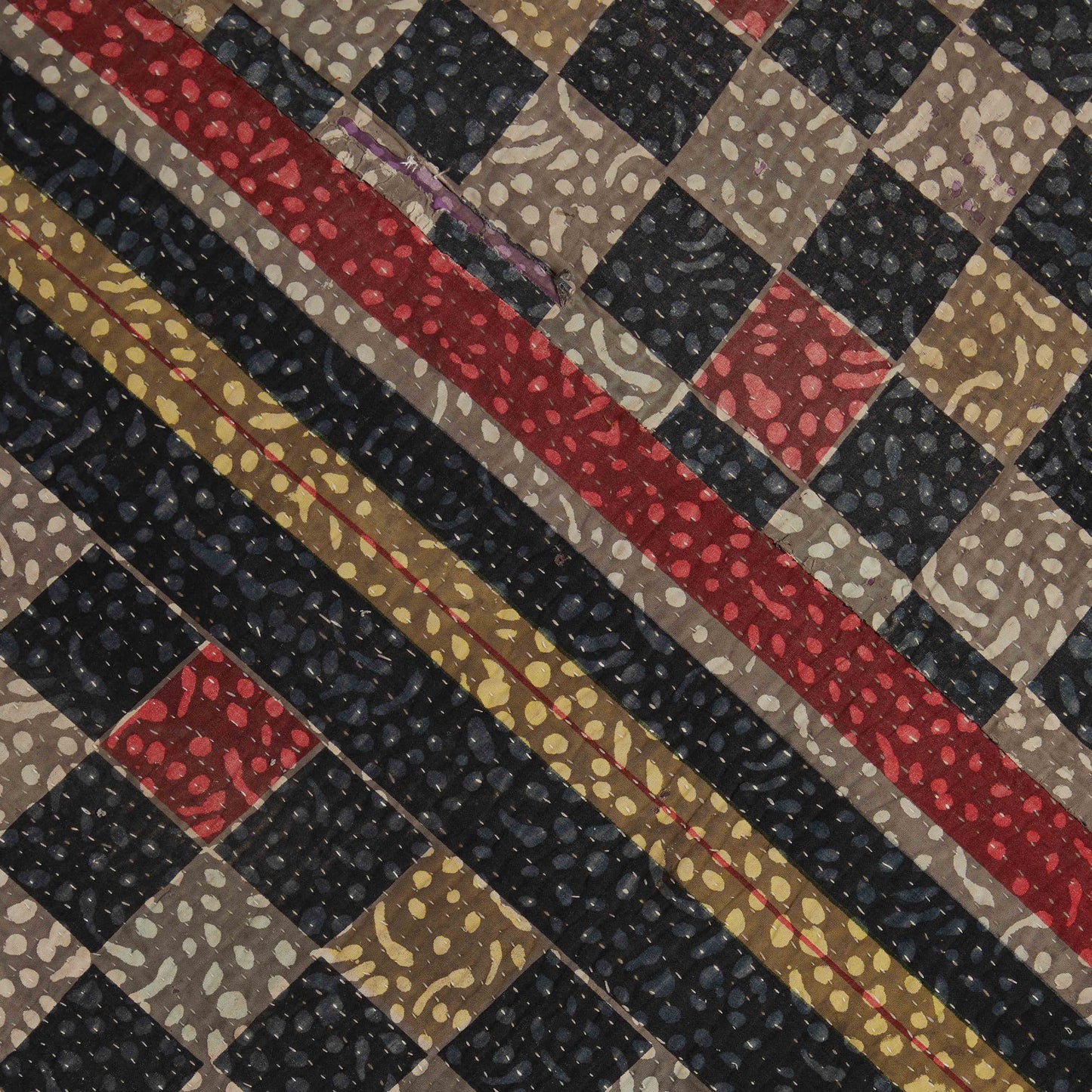 reversible vintage blockprint kantha quilt | checkerboard