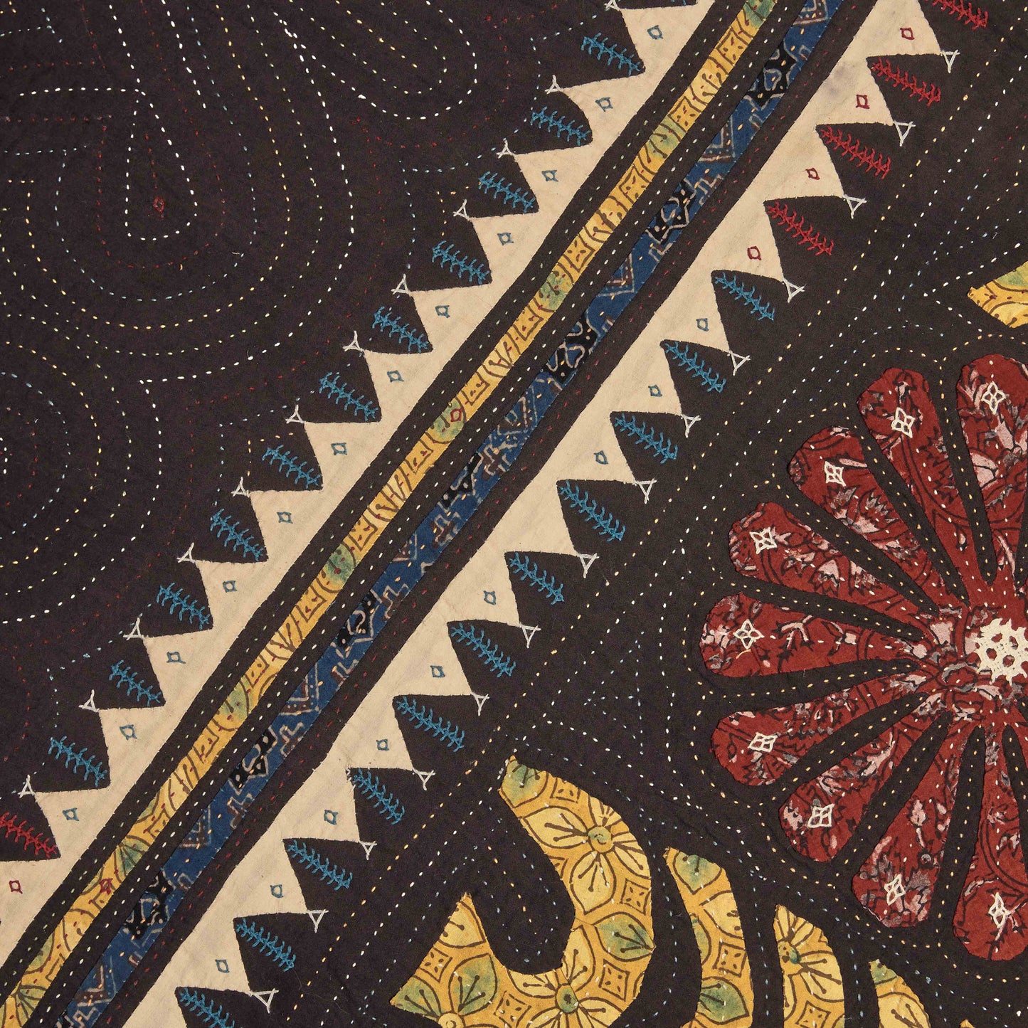 wildside embroidered appliqué natural dye bedspread