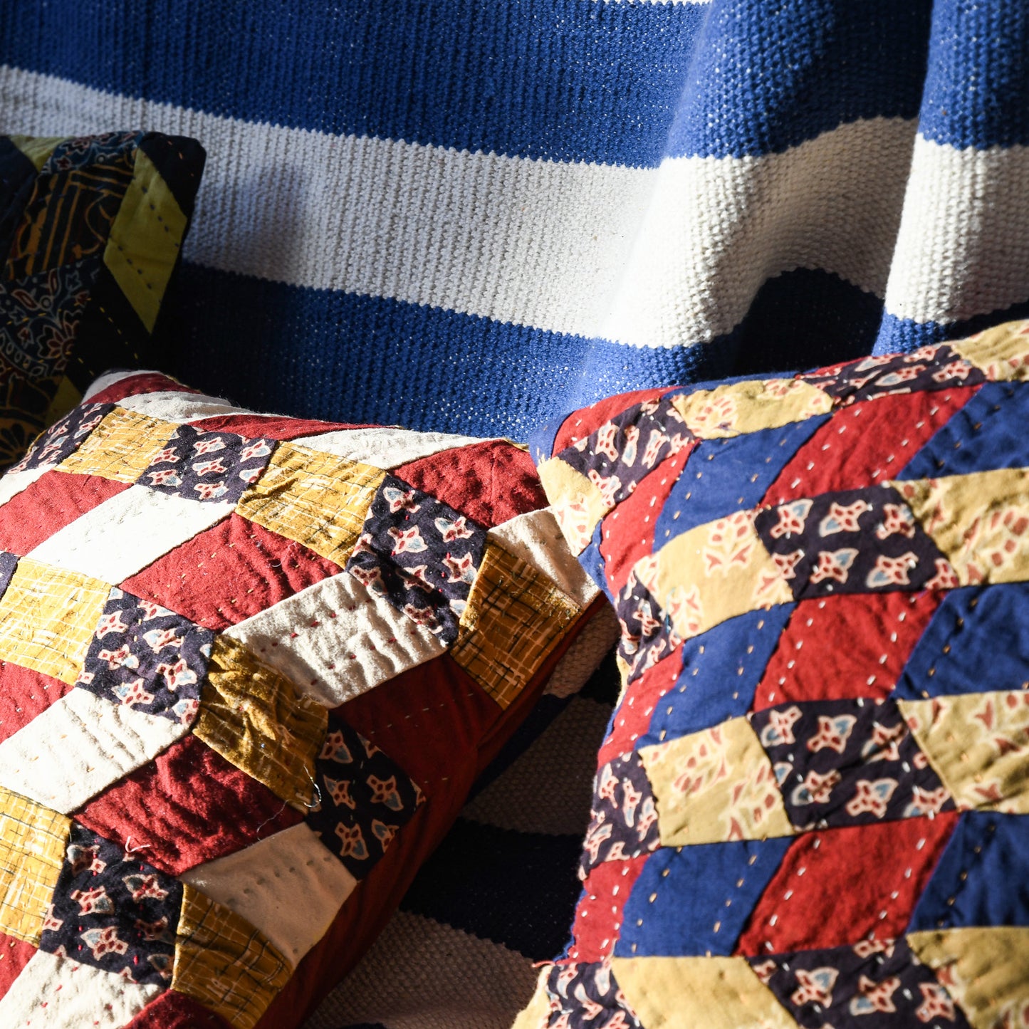 mini patchwork cushion cover | rust/cream