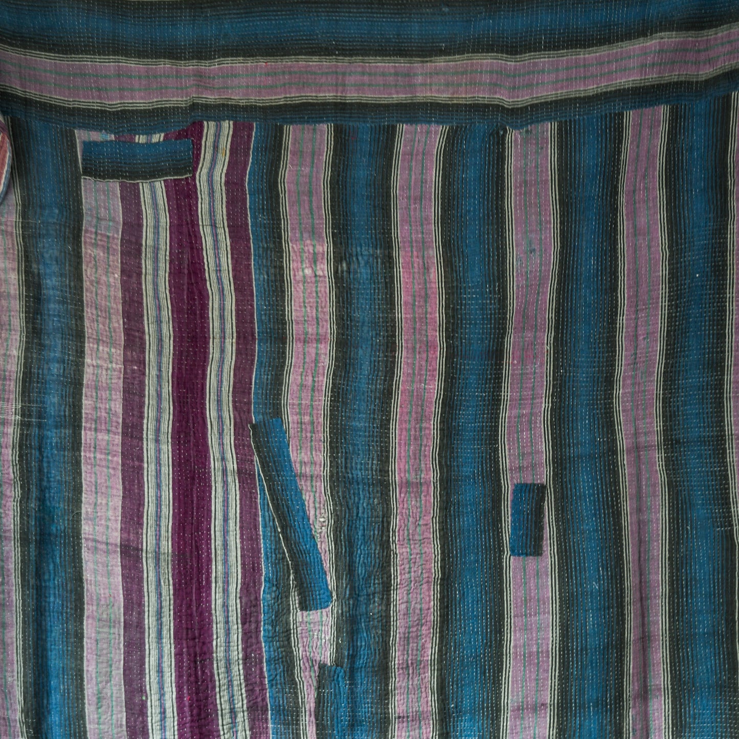 reversible vintage kantha throw | blue pyjama stripe