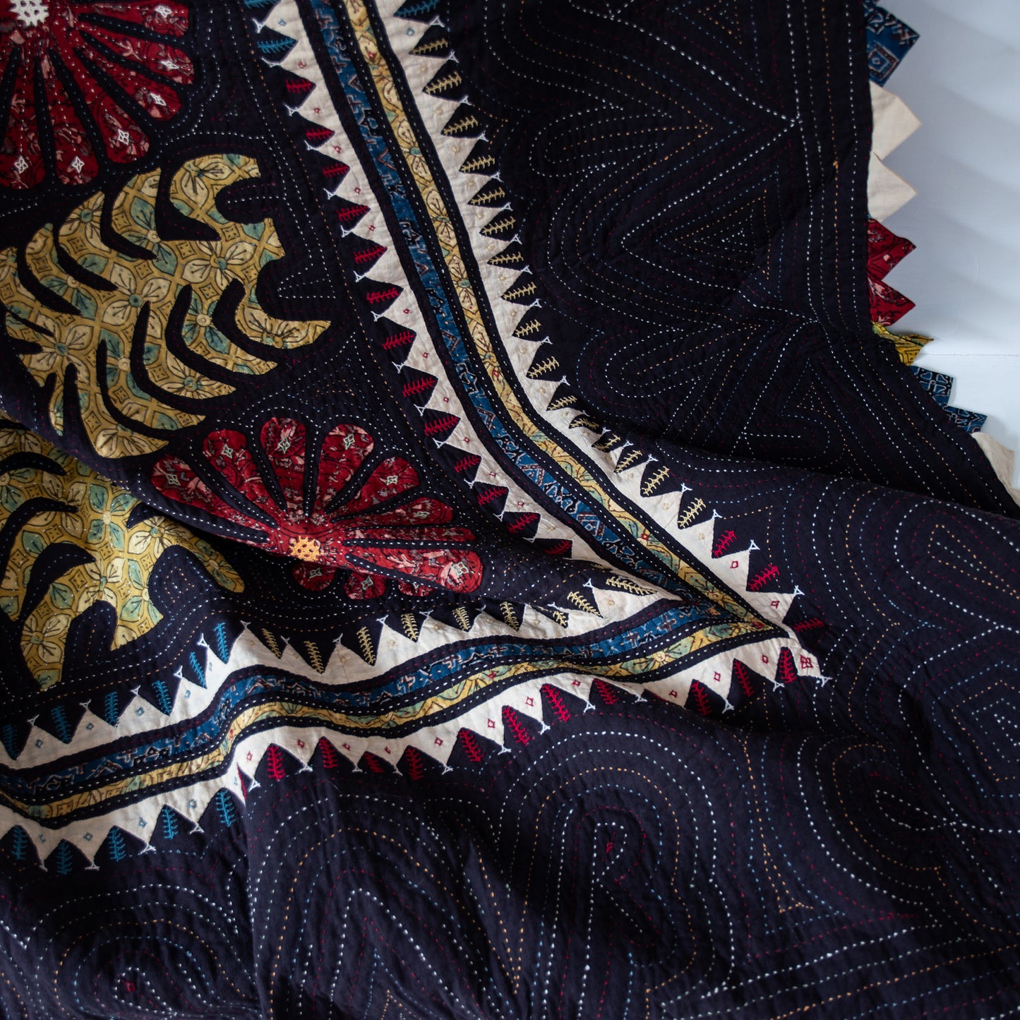 wildside embroidered appliqué natural dye bedspread