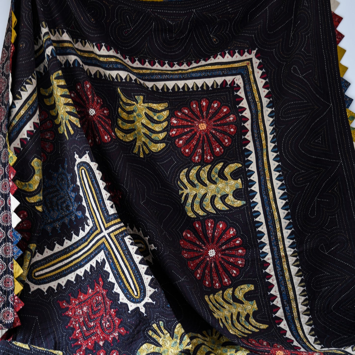 wildside embroidered appliqué natural dye bedspread