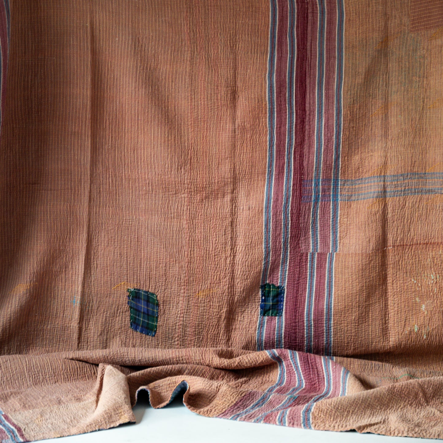 reversible vintage kantha throw | blue pyjama stripe