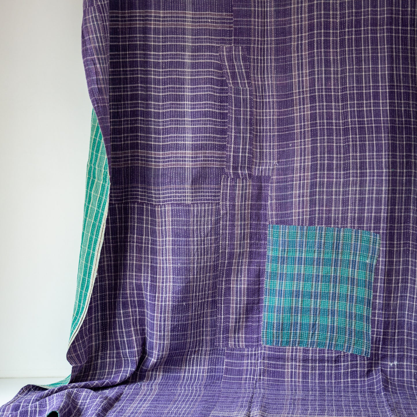 reversible vintage kantha throw | purple/green