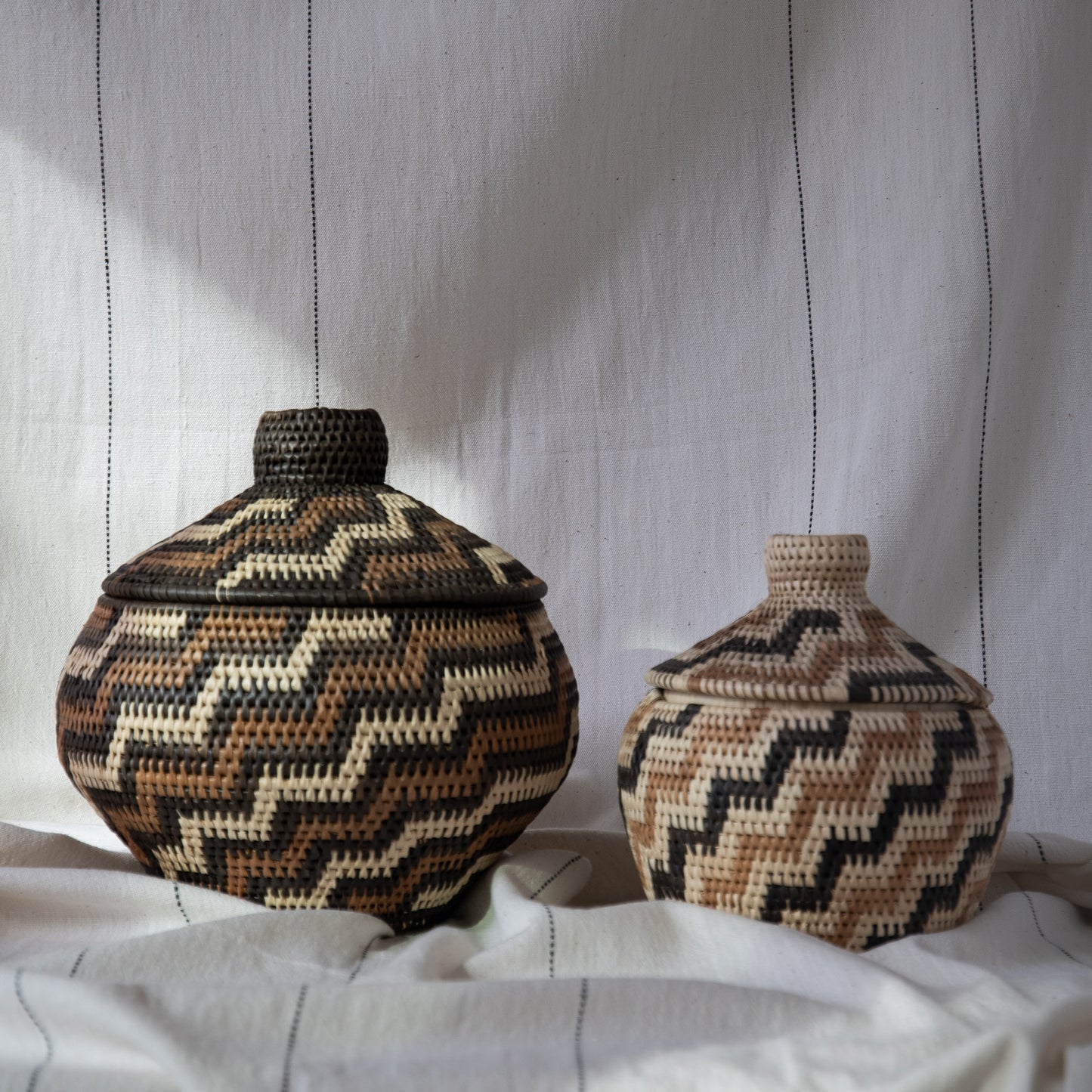 steps decorative basket with lid | charcoal