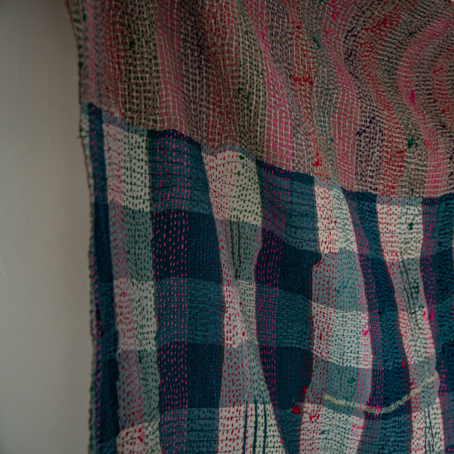 reversible vintage kantha throw | blue/pink