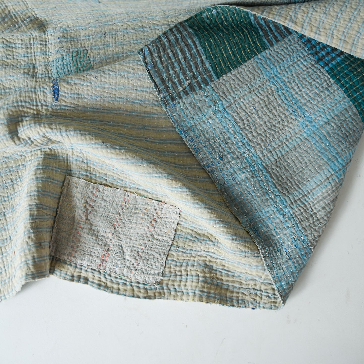 reversible vintage kantha throw | sky blue