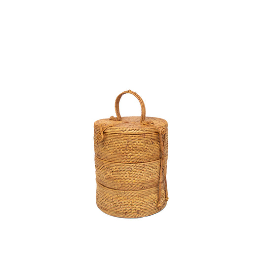 stacked handwoven tiffin storage