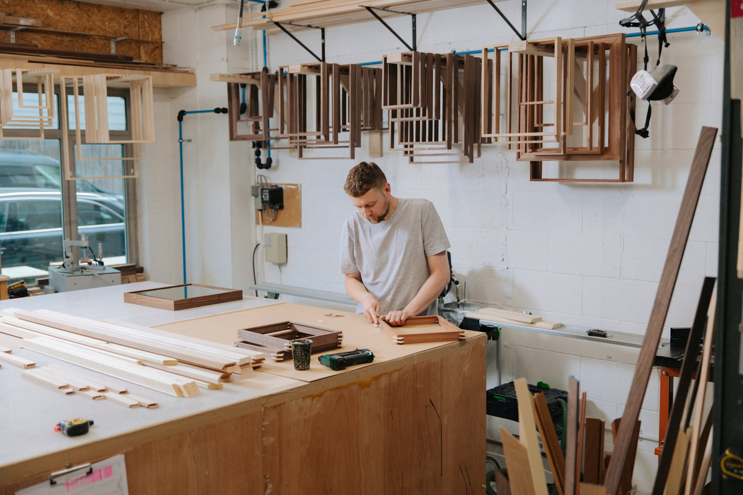 slat hand-finished custom mirror | maple/walnut