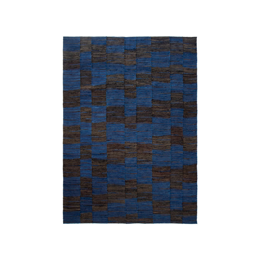 trippy indigo dye handwoven rug