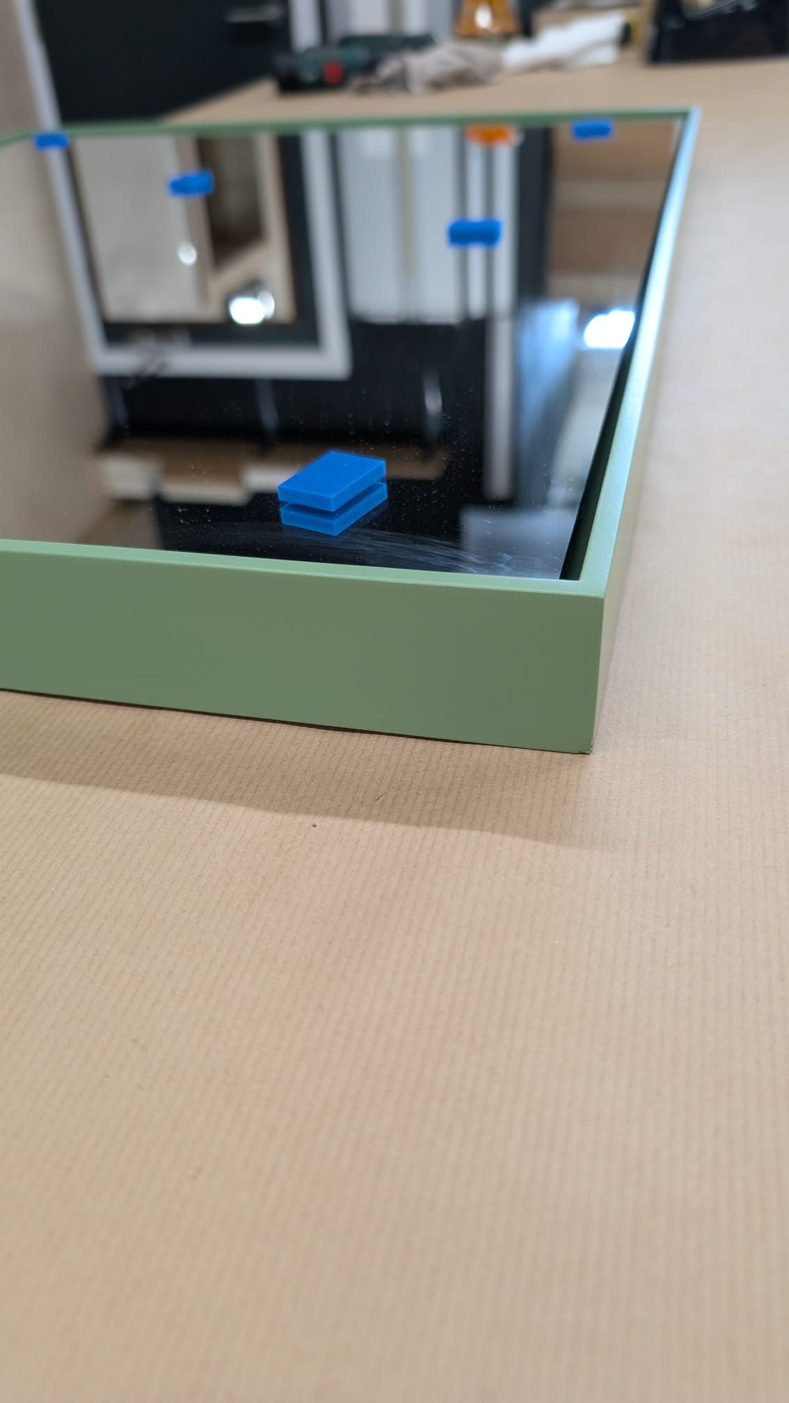 float hand-finished custom mirror - sage green