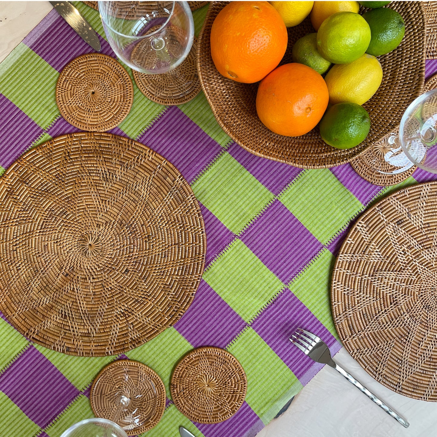 lotus woven placemats with holder | set of 6