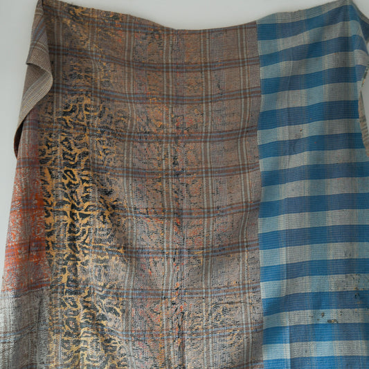 reversible vintage kantha throw | blue leopard