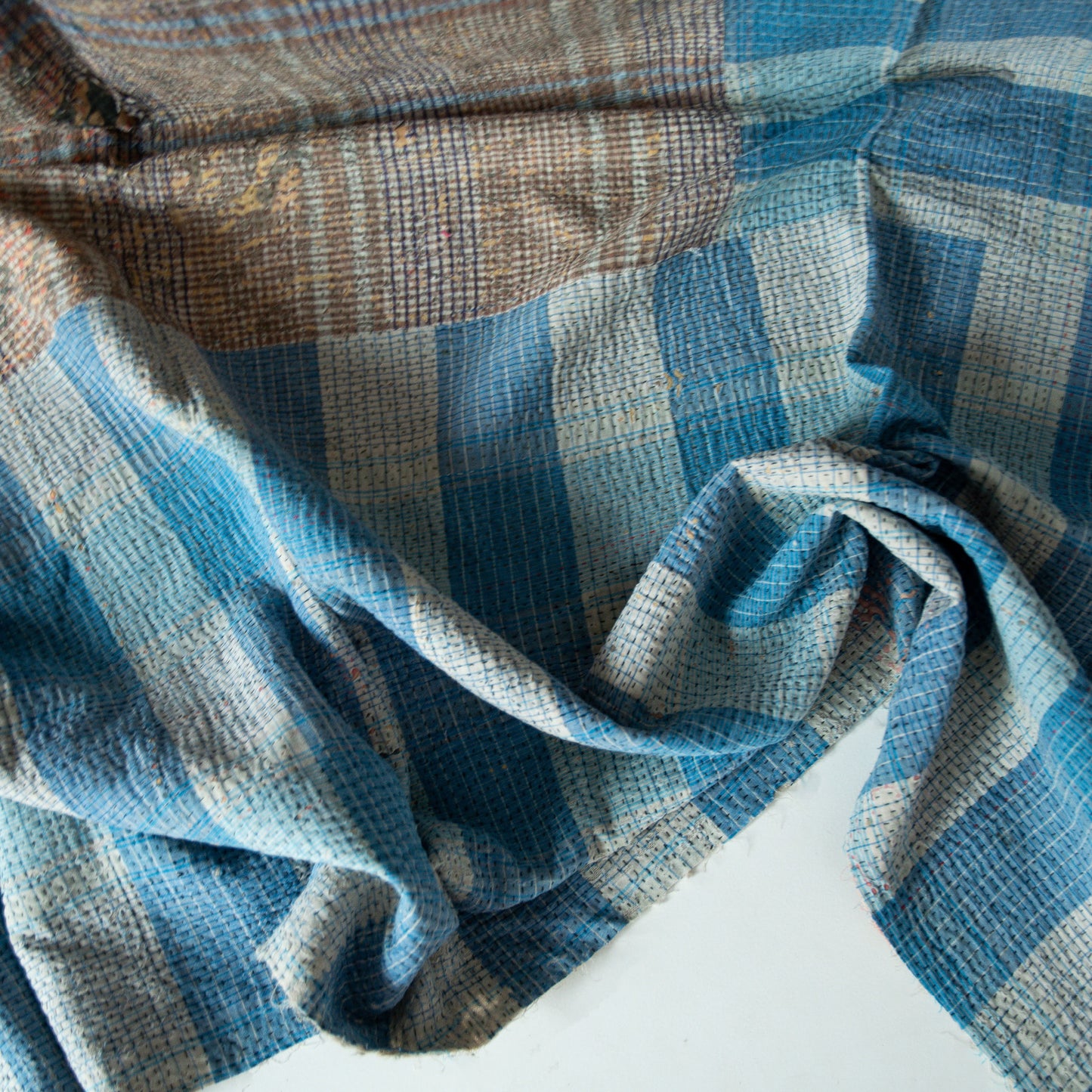 reversible vintage kantha throw | blue leopard