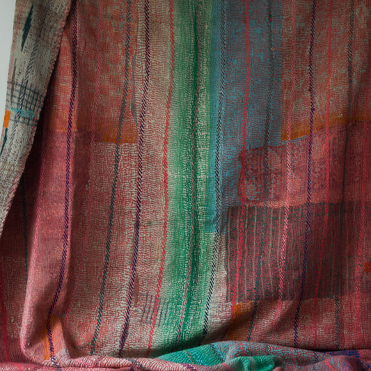 reversible vintage kantha throw | pink