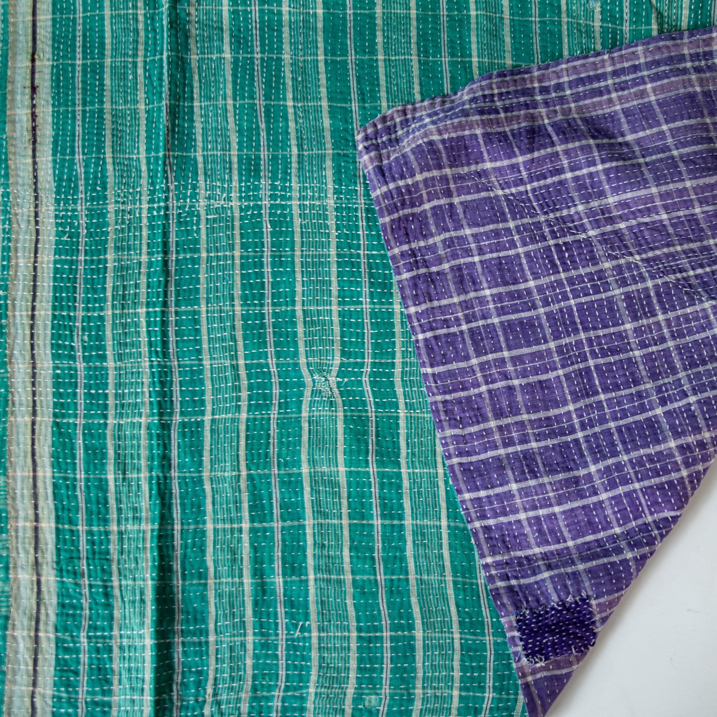 reversible vintage kantha throw | purple/green