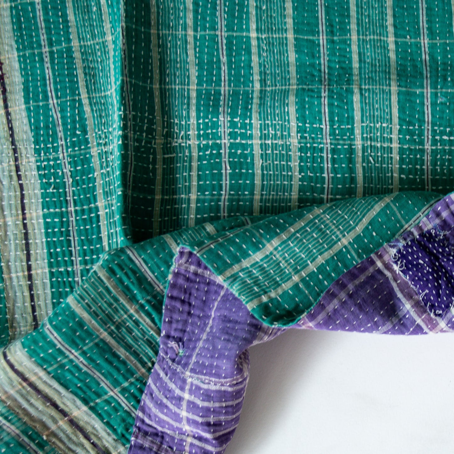 reversible vintage kantha throw | purple/green