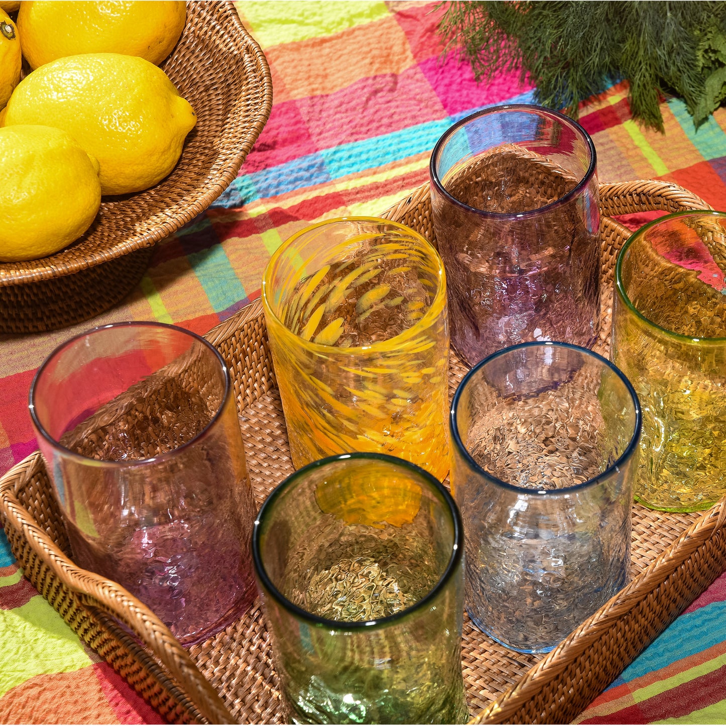 rainbow recycled handblown glass tumblers | set of 6