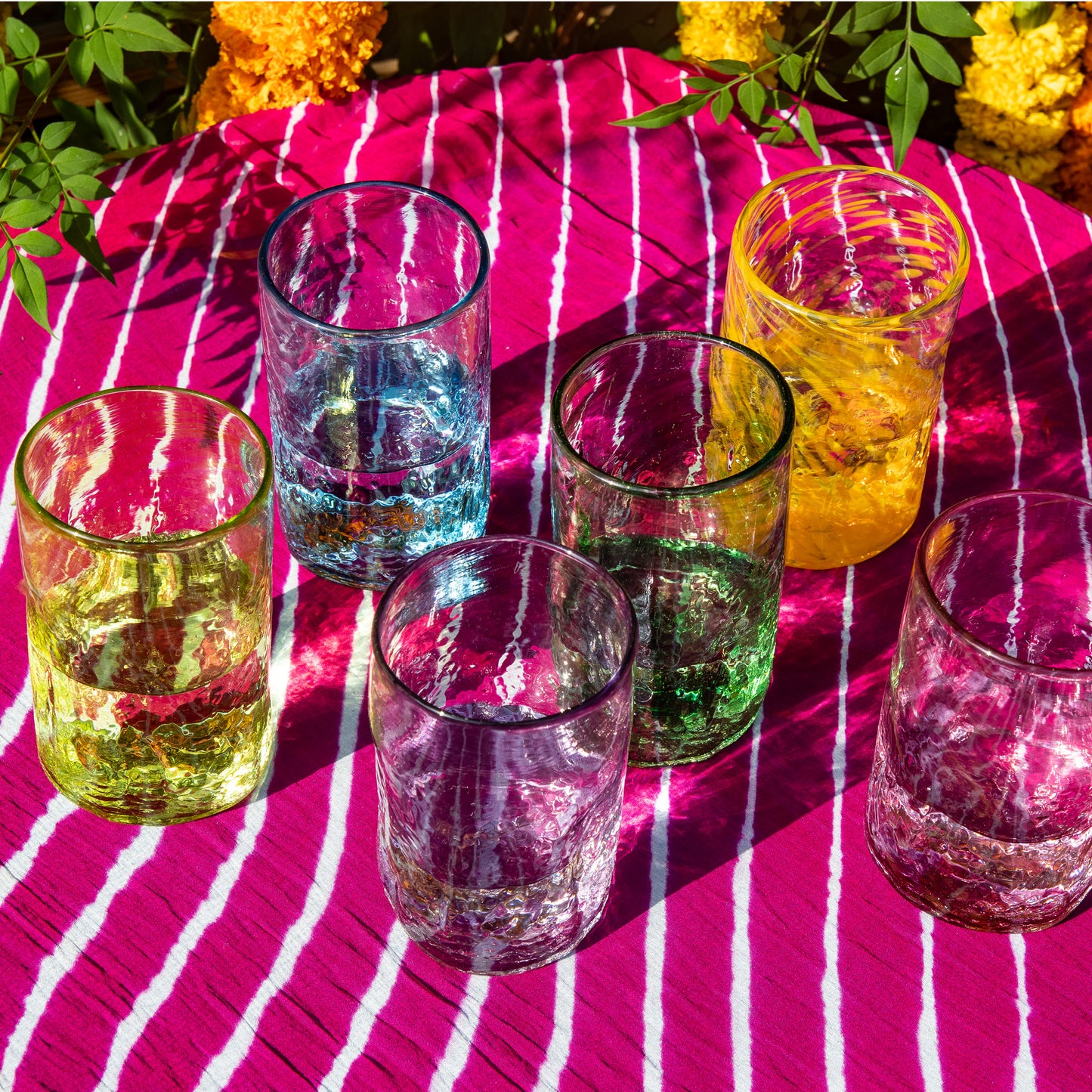 rainbow recycled handblown glass tumblers | set of 6