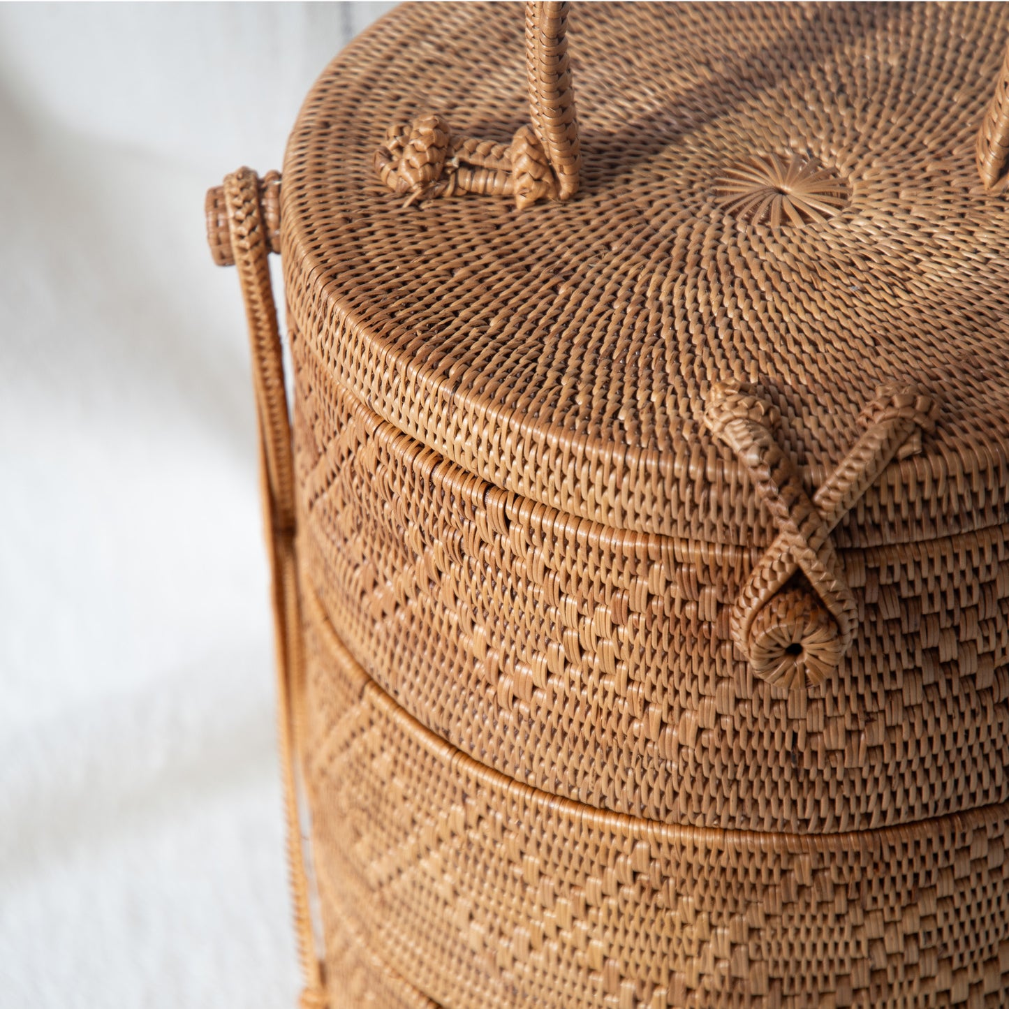 stacked handwoven tiffin storage