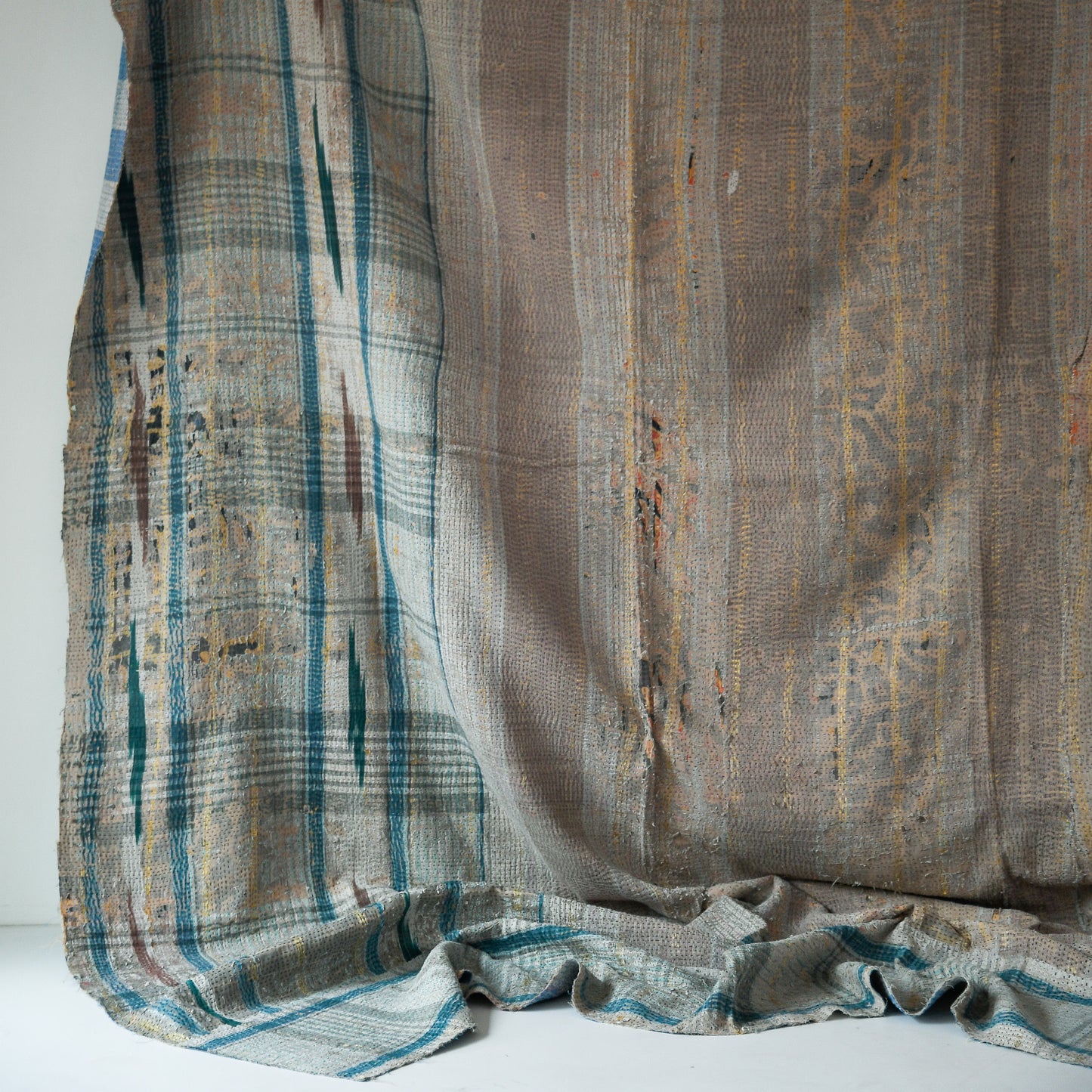 reversible vintage kantha throw | blue leopard